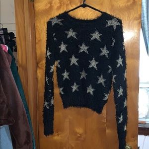 FOREVER21 Faux fur black starry sweater ⭐️🖤
